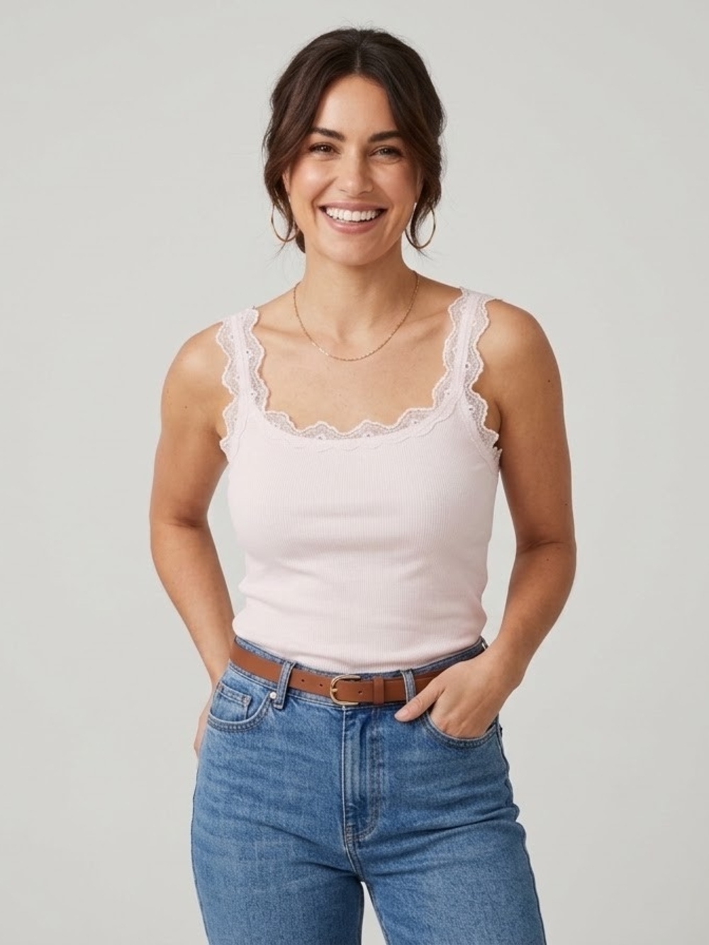 Cotton On Lace-Trim Ribbed Camisole - Pale Pink